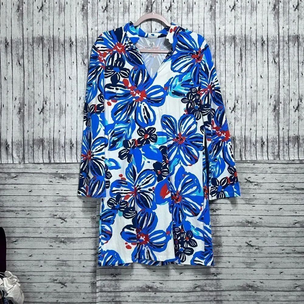 Mahi Gold Tropical Vacation Tunic Dress